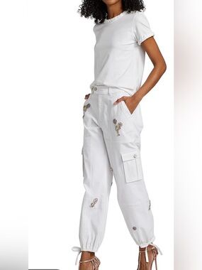 Cinq a' sept white Zola cargo pants with crystals 09/xs
